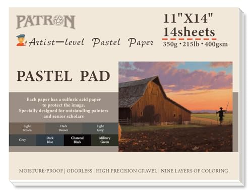 (14 Sheets) PATRON Pastel Paper Pad for Artists, Assorted Colors, 11x14 inches, (215lb/400gsm) 14 Sheets, Art Drawing Paper for Adults and Students,Glue Bound - size: 11*14 Pad （14 Sheets）