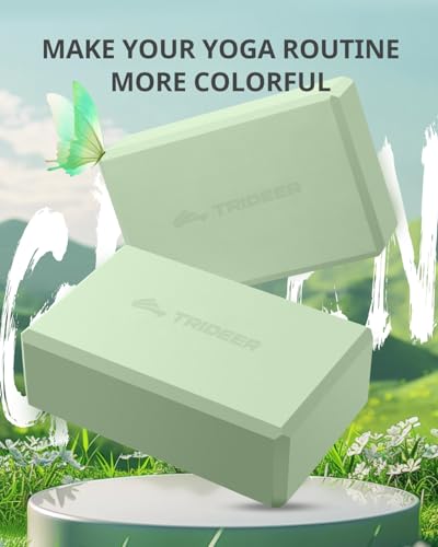Trideer Yoga Blocks 2 Pack, Soft Non-Slip Foam Blocks with Beveled Edges for Alignment and Stretching in Yoga, Pilates, and Dance - Supportive, Lightweight, Odor Resistant, Latex-Free - color: Mint Green-2 Pack