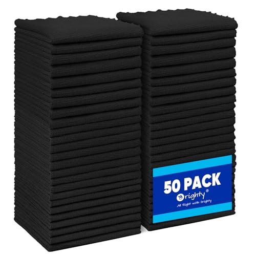 Orighty Microfiber Cleaning Cloth Bulk, 50 Pack Shop Towels 12x12 in, Black - color: Black, size: 50 Pack