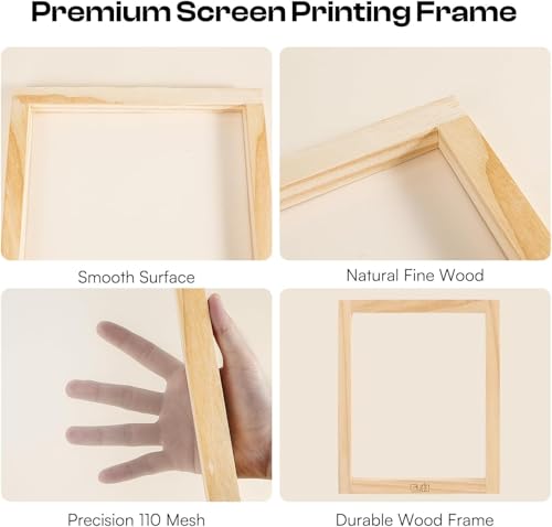 Caydo Screen Printing Frame with Screen Printing Squeegee | for T-Shirts, Backpacks, Handbags DIY Printing, 10 x 14 Inch Wood Silk Screen with 110 White Mesh - size: 10 x 14 Inch