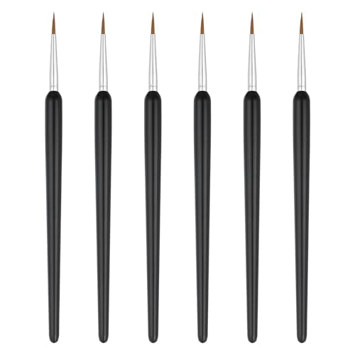 MECCANIXITY Miniature Detail Paint Brushes, 12mm Round Pointed Small Fine Tip Micro Paint Brushes for Fine Model Craft Art Face Acrylic Painting Oil Watercolor(Black, Pack of 6) - color: Black, size: 12mm