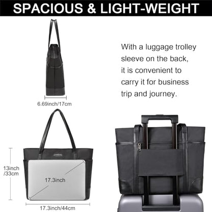 Laptop Bag for Women,ChaseChic Waterproof Classic Teacher's Tote Bag 15.6in Computer Work Bags for Women with Luggage Strap - color: Black-17.3in