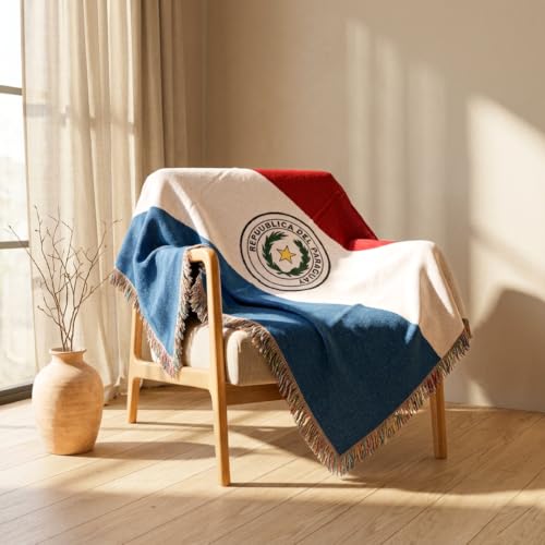 Paraguay Flag Woven Throw Blanket – Woven Not Printed – 50x70 Paraguayan Blanket for Couch, Bed or Wall – Paraguay Home Decor for Paraguayans Living Abroad - color: Paraguay