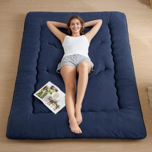 Japanese Floor Mattress,3.5" Thicken Futon Mattress Tatami Mat - color: Navy Blue, size: Twin (80”L × 39“W)