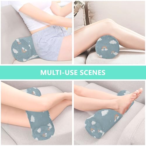 Clouds Stars Rainbows Blue Neck Roll Pillow Bolster Round Health Memory Foam Long Cervical Cylinder Pillows with Removable Washable Cover for Body Bed Legs Back Yoga - color: Clouds Stars Rainbows Blue