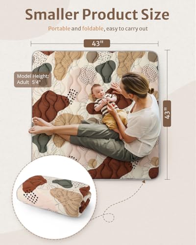 Blissful Diary Portable Baby Play Mats for Floor, Thicker Cushioned Foldable Baby Crawling Mat for Indoor Outdoor, Non-Slip & Washable Kids Playmat for Tummy Time Activity, Boho 43" X 43" - color: Boho, size: 43" X 43"