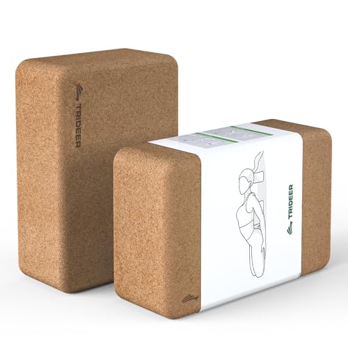 Trideer Cork Yoga Blocks, 2 Pack Yoga Blocks Natural Cork, High Density Yoga Block with Non Slip Surface, Eco-Friendly Yoga Accessories for Women, Ideal for Yoga, Pilates, Stretching - color: Brown