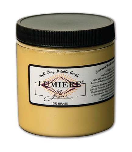 Jacquard Lumiere 8oz Fabric Paint Brass - Metallic Paint for Fabric Paper Wood Ceramic and Metal - Light-bodied Metallic Acrylic Paint - Lightfast & Vibrant Metallic Acrylic Paints - color: Brass, size: 8 Fl Oz (Pack of 1)