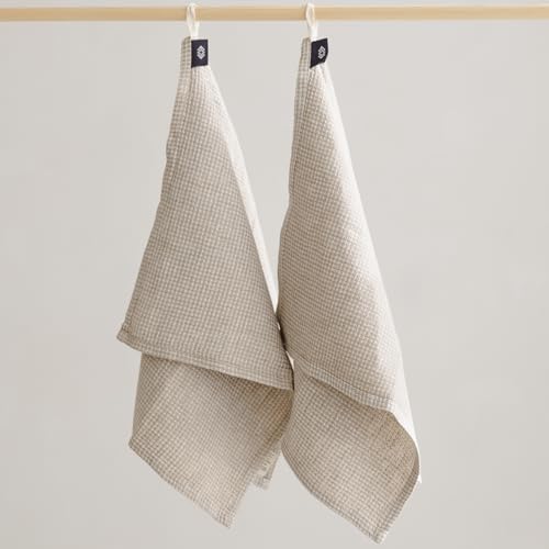 European Flax Linen Kitchen Towels Set of 2 - 16x28-inch - Waffle Weave - color: White Natural, size: Hand Towels