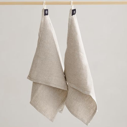European Flax Linen Kitchen Towels Set of 2 - 16x28-inch - Waffle Weave - color: White Natural, size: Hand Towels