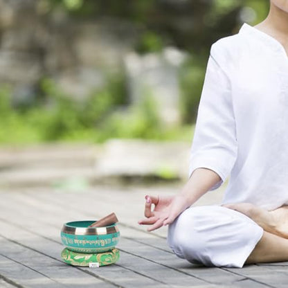 Kmise Tibetan Singing Bowls Set- Handmade in Nepal Meditation Sound Bowls for Yoga, Meditation, Mindfulness, Healing and Chakra Balancing, Stress Relief (5', Green) - color: 5inch Green
