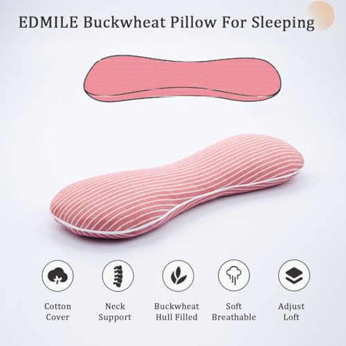 Buckwheat Pillow Cervical Neck Pillow, Buckwheat Hulls Filling Cooling Lumbar Support Pillow, Adjustable Firmness Ergonomic Design with Washable Cover, Red 19"X7" - color: Red