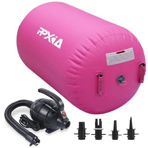 Gymnastics Air Roller Air Barrel Inflatable Tumbling Mat, Tumble Track Backhandspring Mat Gymnastic Equipment with Pump for Yoga Training Cheerleading Home Use - color: Pink, size: 39.37 x 31.5inch