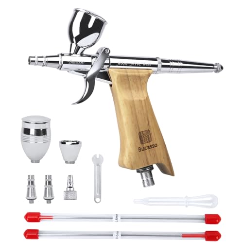Airbrush Guns for Painting, Double Action Trigger Airbrush Kit with 0.3mm/0.5mm/0.8mm Needles/Nozzle Sets, Replaceable Fluid Cup, Airbrush Spray Set for Painting Nails Cake Tattoo - color: W001-Burlywood