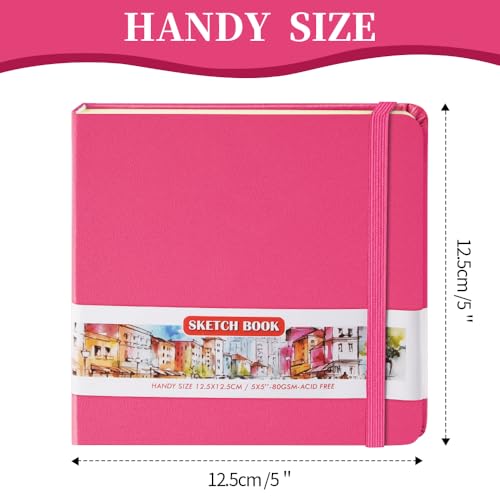 5x5 Pocket Sketch Book,80gsm Hardcover Art Sketchbook for Drawing Journal | PU Cover,Blank Paper,96Sheets/192Pages,Lay-Flat,Portable Travel Creation Paint Diary Memo Planner,Dry Media.Rose Pink - color: PU Cover-5x5in-Rose Pink
