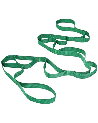 10 Loop Yoga Stretching Strap for Physical Therapy - Non-Elastic Exercise Band for Pilates, Yoga, Stretching for Women & Men - color: Green