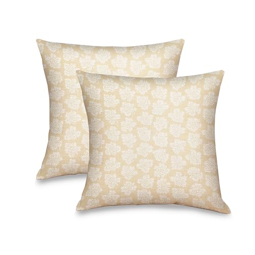 Vintage Floral Block Print Pillow Covers 18x18 inches Set of 2, Soft Flannel Boho Decorative Throw Pillows for Couch Sofa Bed, Double-Sided Abstract Flower Pattern, Reinforced Hidden Zipper, Orange - color: Vintage Floral048