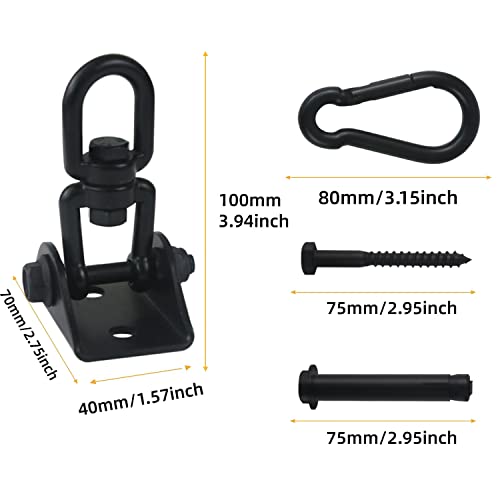 Hammock Hanging Kit 360° Rotating Hanging Chair Hardware 1000 lb Capacity - color: Black, size: 1