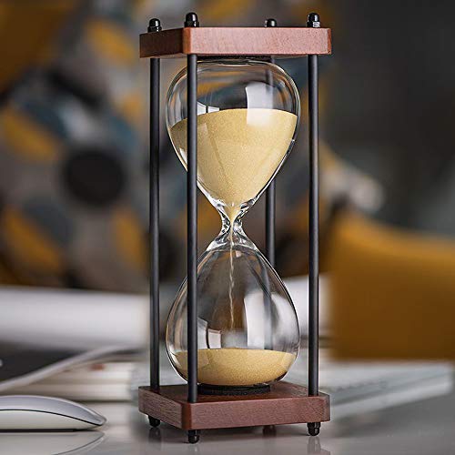 Large Hourglass Timer 60 Minute, Decorative Wooden Sandglass, Yellow - color: Yellow Sand