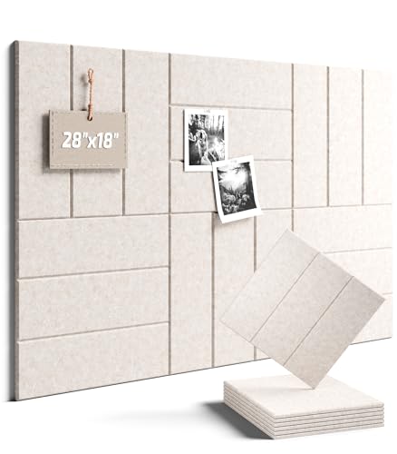 28" x 18" Felt Bulletin Board Tiles, Bold Stripe, Oatmeal | 6-Pack Cork Board Alternative, 30 Adhesive Tabs, Push Pin Board, Wall Decor, Office, Home, Classroom, Dorm - color: Oatmeal, size: Bold-Stripe