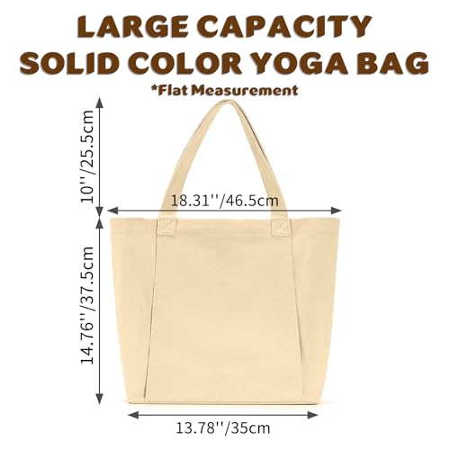 Yoga Mat Carrier, Gym Bag With Yoga Mat Holder, Women Canvas Tote With Shoulder Strap For Pilates, Travel, Office, Sports, Workout And Beach – Inner Zippered Pocket, Fits Standard And Small Mats - color: Beige