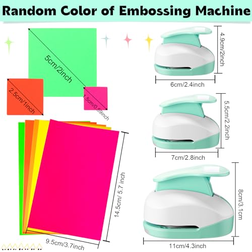 CHENGU 3 Pack Square Hole Punch 2"/1"/0.6", Mint Green | Paper Craft Cutters for Card Making, Shape Punches for Scrapbooking, Includes 10 Sheets Stickers, Photo Album DIY Projects - color: Mint Green, style: Square