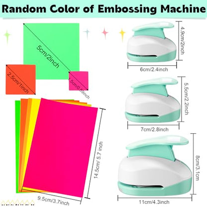 CHENGU 3 Pack Square Hole Punch 2"/1"/0.6", Mint Green | Paper Craft Cutters for Card Making, Shape Punches for Scrapbooking, Includes 10 Sheets Stickers, Photo Album DIY Projects - color: Mint Green, style: Square