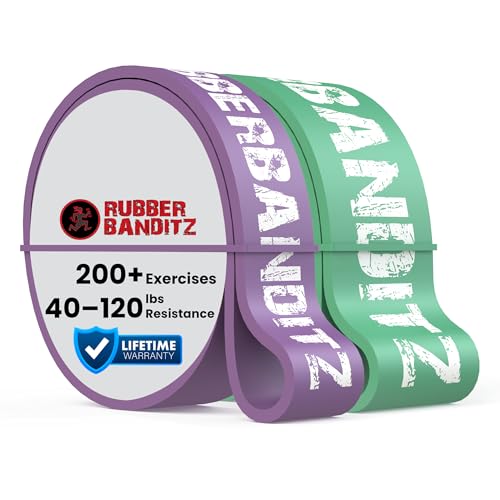 Rubberbanditz Combo Pull Up Assist Bands | Heavy Duty Resistance Exercise Bands for Powerlifting, Mobility, and Stretching | Resistance Bands for Working Out - color: Purple and Green, size: Pack of 2