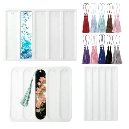 3PCS Shiny Silicone Bookmark Molds, Rectangle Resin Bookmark Molds in Small & Medium Sizes with Tassel Accessories, Perfect for DIY Resin Bookmarks