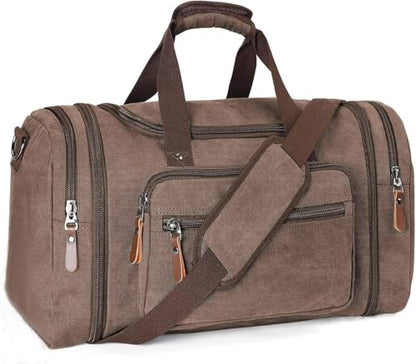 Sechunk Duffle Bag Canvas Large Outdoor Shoulder Bag Overnight Handbag Travel Tote Luggage Weekender Bag - color: coffee-A