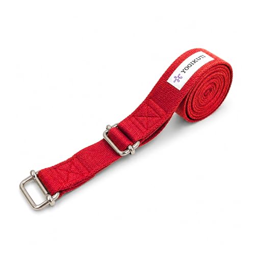 Yogikuti Double Buckle Yoga Strap - Adjustable Stretching Strap for Enhanced Flexibility in Yoga, Pilates, and Physical Therapy, Available in Various Colors and Lengths for All Fitness Levels - color: Red