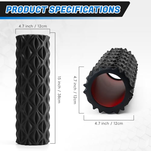 Foam Roller for Deep Tissue Massager High Density Massage Roller | Diamond-Shaped Texture, Myofascial Release, Deep Tissue Muscle Massage Trigger Point Back Roller for Fitness (15" Black) - color: Black