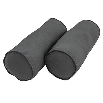 Blazing Needles Double-Corded Solid Twill Bolster Pillows with Inserts (Set of 2), 20" x 8", Steel Grey - color: Steel Grey