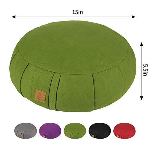 Round Zafu Meditation Cushion, D=15" H=5.5" Zabuton Meditation Pillow, Yoga Bolster/Pillow, Floor seat, Zippered Organic Cotton Cover, Natural Buckwheat, Kneeling Pillow - color: Grey
