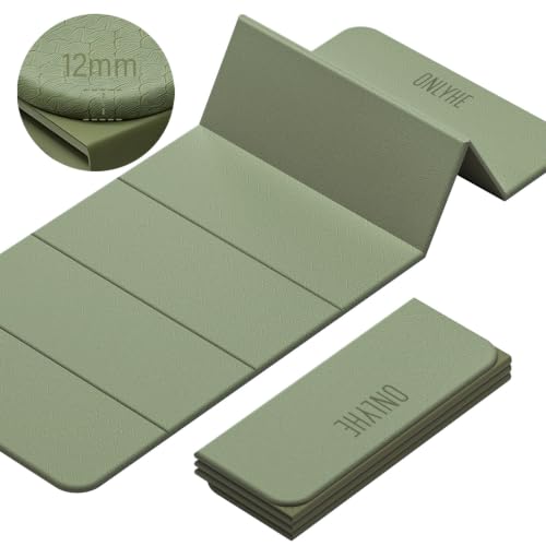 Foldable Yoga Mat (12mm) Exercise Mats for Home Workout,Comfortable and Durable,Thick-Portable Folding Mat,Non Slip,Pilates Mat Thick,Outdoor Use,Meditation,Travel,Camping（71"x24" x0.47"） - color: Green grass + light turquoise