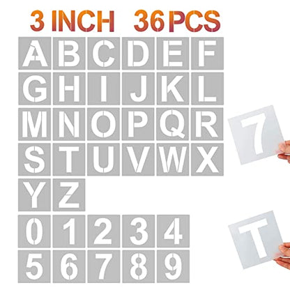 YEAJON 3 Inch Letter Stencils and Numbers, 36 Pcs Alphabet Art Craft Stencils, Reusable Plastic Templates for Wood, Wall, Fabric, Rock, Signage, DIY Art Projects - size: 3 Inch