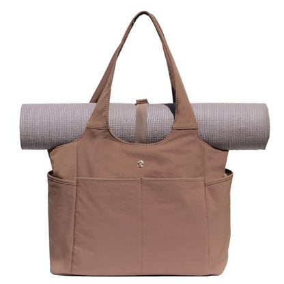 ESVAN Yoga Tote Bag Mat bag Women Shoulder Bags Carryall Tote for Travel Office Workout Gym Nurse Beach - color: Nylon Coffee