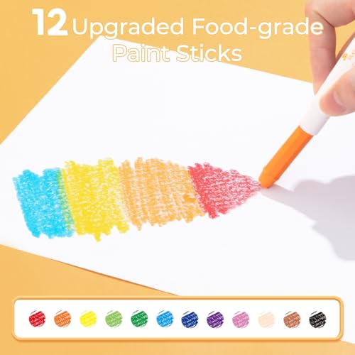 M&G 12-Color Tempera Paint Sticks for Kids, Food-Grade, Washable, Fast Dry | Food-Grade Kids’ Paint Sticks That Dry Fully in 90 Seconds and Wash Clean with Soap and Water - color: 12 colors