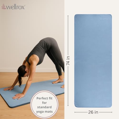 Wellrox Microfiber Yoga Mat Towel with Grip – Ultra Absorbent, Super Soft, and Quick Dry Hot Yoga Towel Non Slip for Pilates, Bikram, and Fitness Workouts (74” x 26”, Blue) - color: Blue