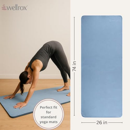 Wellrox Microfiber Yoga Mat Towel with Grip – Ultra Absorbent, Super Soft, and Quick Dry Hot Yoga Towel Non Slip for Pilates, Bikram, and Fitness Workouts (74” x 26”, Blue) - color: Blue