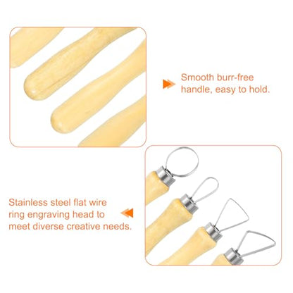 HARFINGTON 10pcs Clay Sculpting Tools Wooden Handle Stainless Steel Head | Crafts Modeling Kit, Pottery Carving Trimming Set, for Shaping Cutting Decoration Embossing