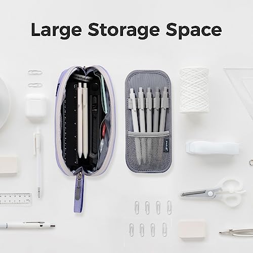 pack all Large Pencil Case, Multi-Compartment Pencil Pouch with Zipper | Large Capacity, Removable Compartment, Durable Fabric, Smooth Zipper, Multi-use for Pens, Stationery & Makeup, Purple - color: Purple