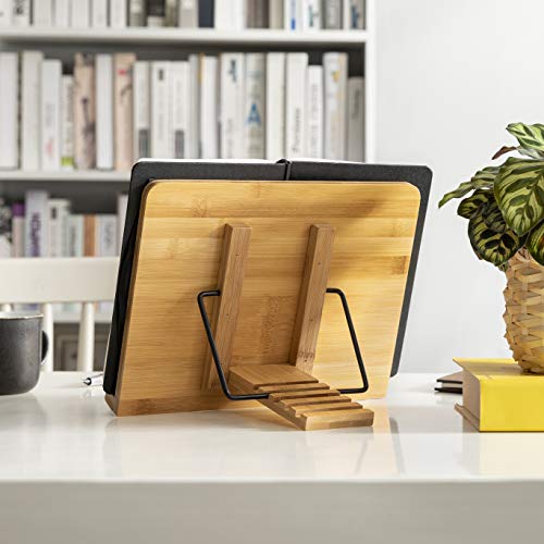 wishacc Bamboo Book Stand, Adjustable Book Holder Tray and Page Paper Clips-Cookbook Reading Desk Portable Stable Hard-Wearing Lightweight Bookstand-Textbooks Books - size: 11.0 x 8.1 inches