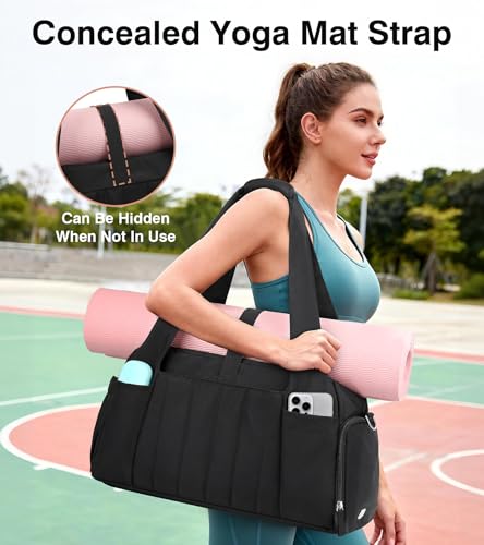Marvolia Gym Bag for Women with Yoga Mat Holder, Black - color: Black