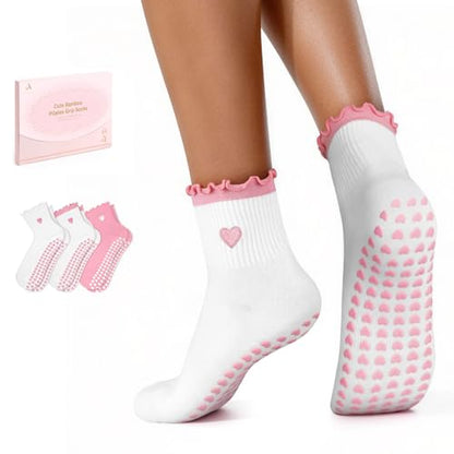 ALLIVE Pilates Socks with Grips for Women, Bamboo Breathable Non Slip Socks for Yoga, Barre, Studio, and Home Use - color: 3pairs Whitepink