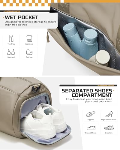 WISEPACK Gym Bag for Women with Shoe Compartment Travel Duffel Bag Brown | Water-resistant Workout Duffle Bag for Travel Weekend Overnight Bag with Shoe Compartment Carry on Bag with Wet Pocket - color: I1-Dark Brown