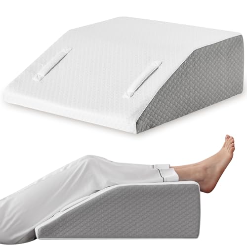 Ruqmuis Leg Elevation Pillow for After Surgery, 8inch Foam Leg Elevating Pillow for Swelling and Blood Circulation, Leg Wedge Pillow for Sleeping, Knee Pillow for Knee Hip Ankle Pain Relief, White - color: White/Grey, size: Flat Top 8 Inch