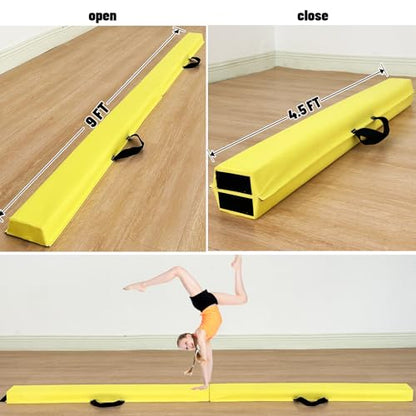 Marfula 6 FT / 8 FT / 9 FT Folding Gymnastics Beam Foam Balance Floor Beam - color: Light Yellow, size: 9 Ft