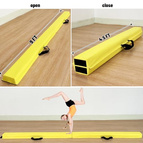 Marfula 6 FT / 8 FT / 9 FT Folding Gymnastics Beam Foam Balance Floor Beam - color: Light Yellow, size: 9 Ft