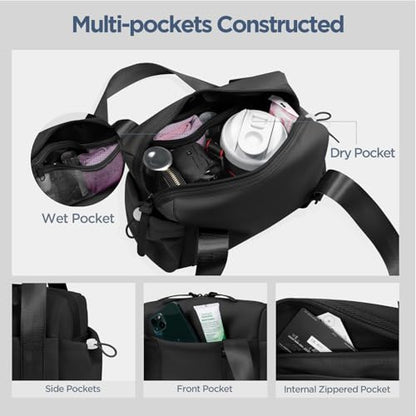 Mini Gym Bag for Women Girls Small Gym Tote Bag with Wet Compartment Waterproof Travel Duffle Bag Cute Workout Sport Bag - color: Black-12in